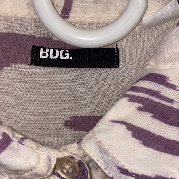 BDG Small Button Up Long Sleeve Shirt Cream Purple - Picture 2 of 8